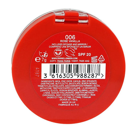 Rimmel Lasting Finish 25H Compact Powder Foundation with Hyaluronic Acid, Matte Finish, SPF20, 006 Rose Vanilla - Image 5