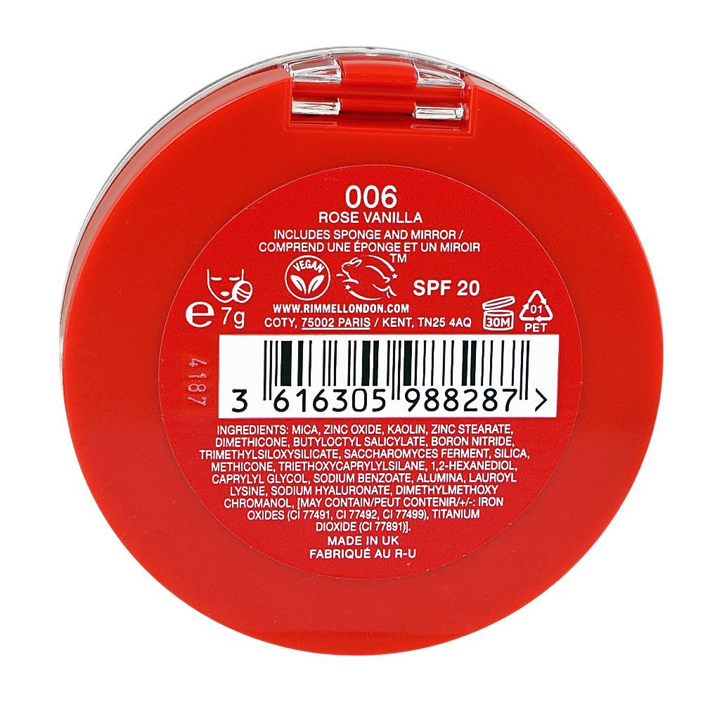 Rimmel Lasting Finish 25H Compact Powder Foundation with Hyaluronic Acid, Matte Finish, SPF20, 006 Rose Vanilla - Image 5