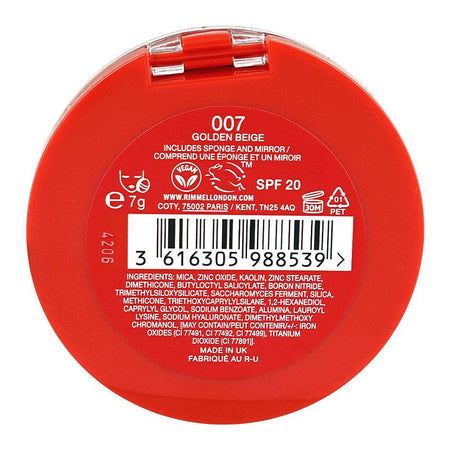 Rimmel Lasting Finish 25H Compact Powder Foundation with Hyaluronic Acid, Matte Finish, SPF20, 007 Golden Beige - Image 5