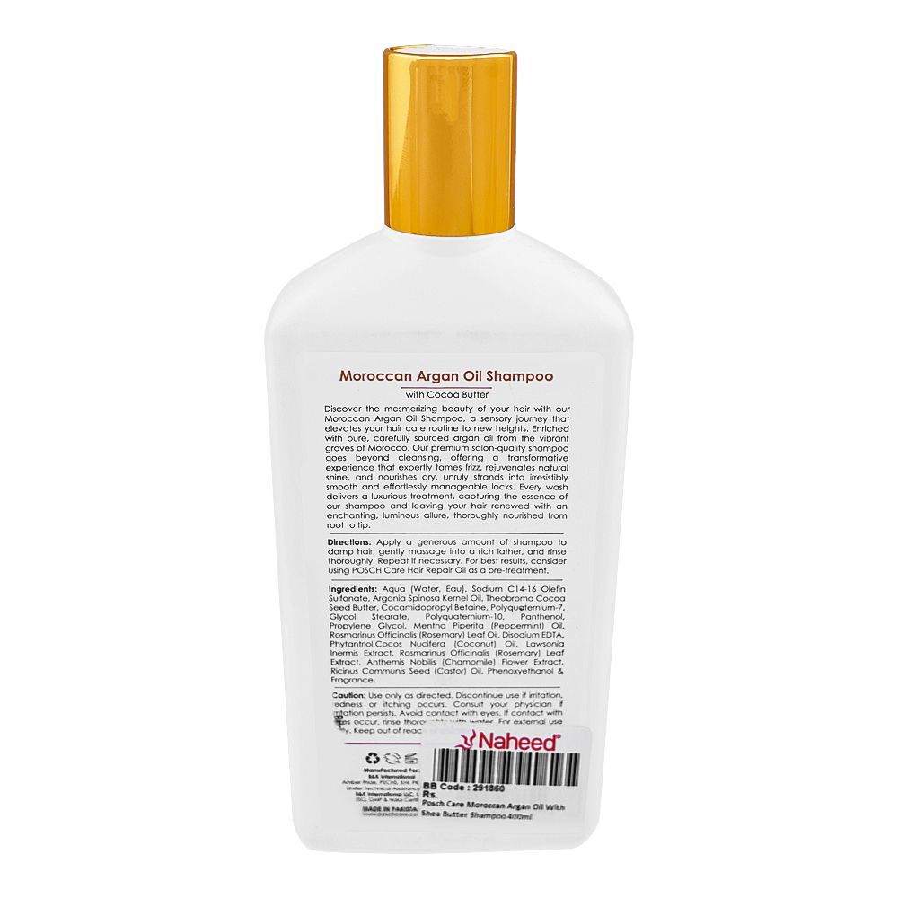 Posch Care Moroccan Argan Oil Shampoo with Shea Butter, Sulphate & Paraben Free, For All Hair Types, 400ml - Image 2