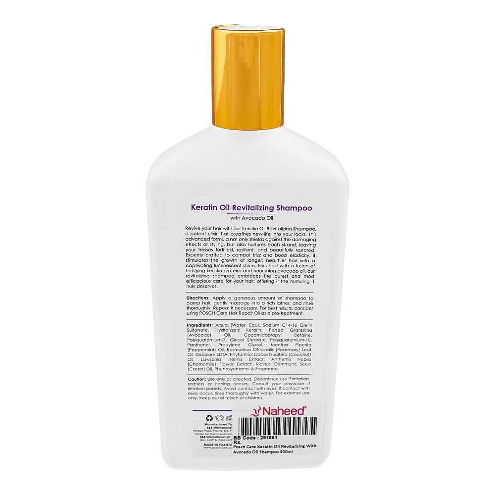 Posch Care Keratin Oil Revitalizing Shampoo, Sulphate & Paraben Free, For Frizzy, Dry & Damaged Hair, 400ml - Image 2