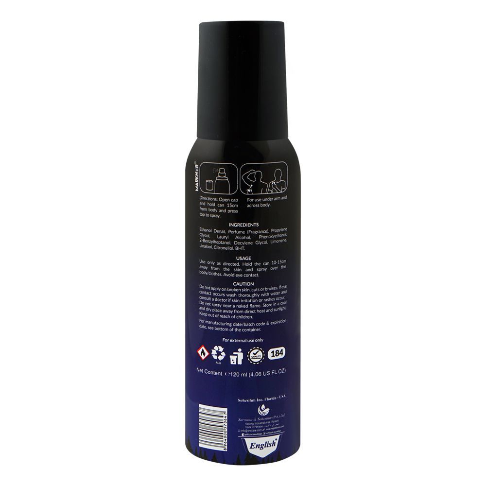 Markhor Midnight Deodorant Body Spray (No-Gas), For Men, 120ml - Image 2
