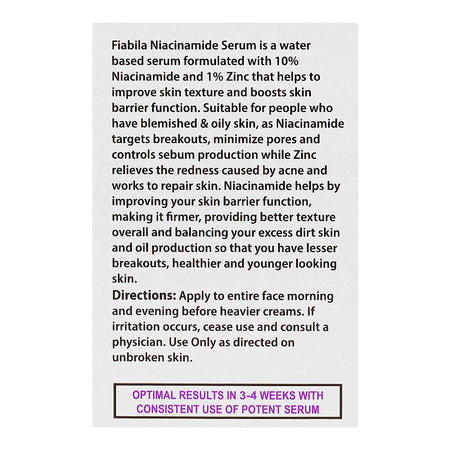 Fiabila Botanicals 10% Niacinamide+1% Zinc Serum, Minimizes Pores, Anti-Aging, 30ml - Image 7