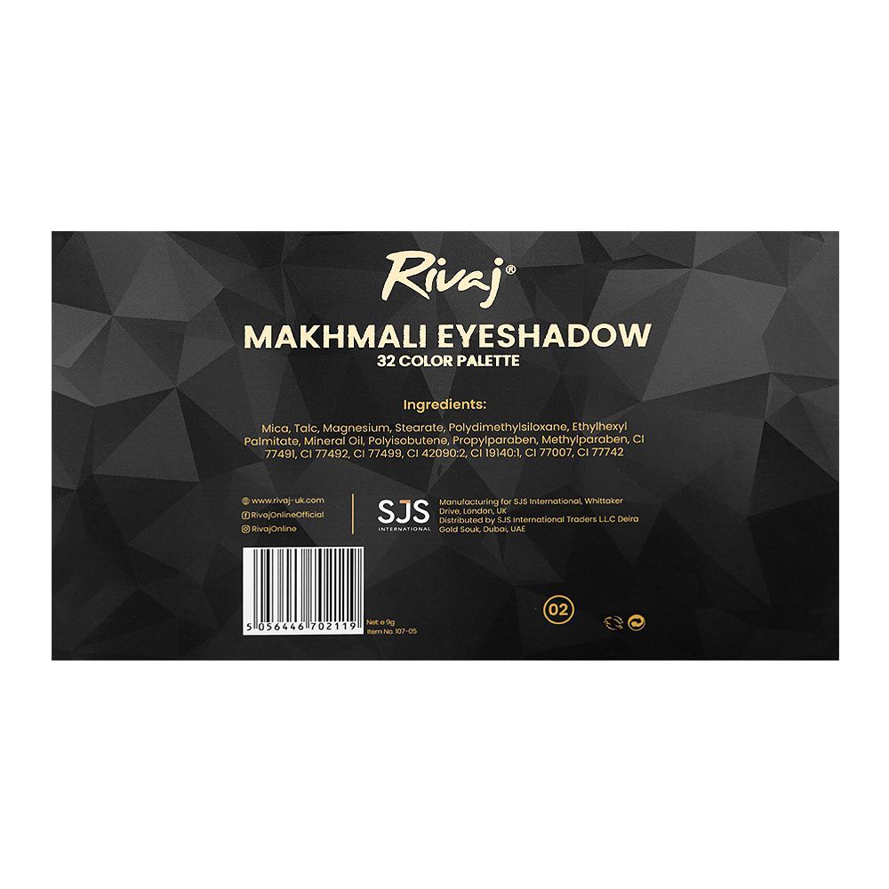 Rivaj UK Makhmali Eyeshadow Palette, 32 Shades, No. 02 - Image 3