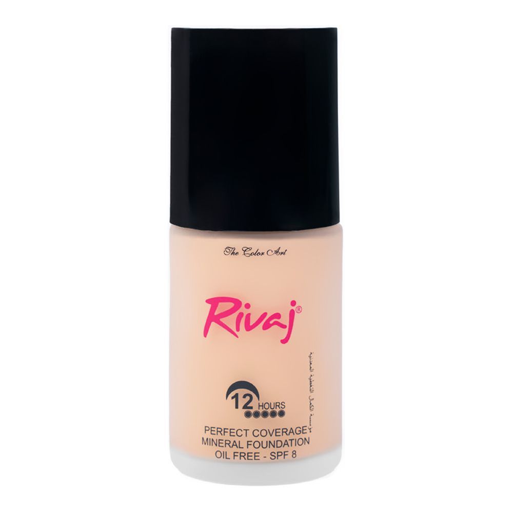 Rivaj UK Perfect Coverage Mineral Liquid Foundation, Oil Free, SPF 8, 12H Wear, 30ml, No.06 - Main Image
