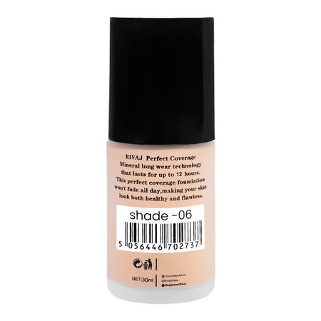 Rivaj UK Perfect Coverage Mineral Liquid Foundation, Oil Free, SPF 8, 12H Wear, 30ml, No.06 - Image 2