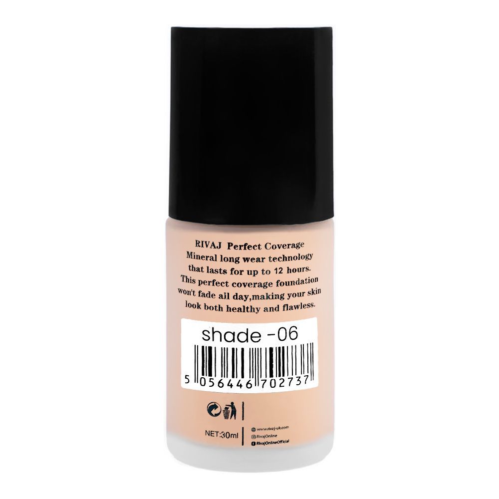 Rivaj UK Perfect Coverage Mineral Liquid Foundation, Oil Free, SPF 8, 12H Wear, 30ml, No.06 - Image 2