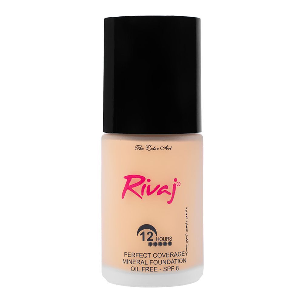 Rivaj UK Perfect Coverage Mineral Liquid Foundation, Oil Free, SPF 8, 12H Wear, 30ml, No.07 - Main Image