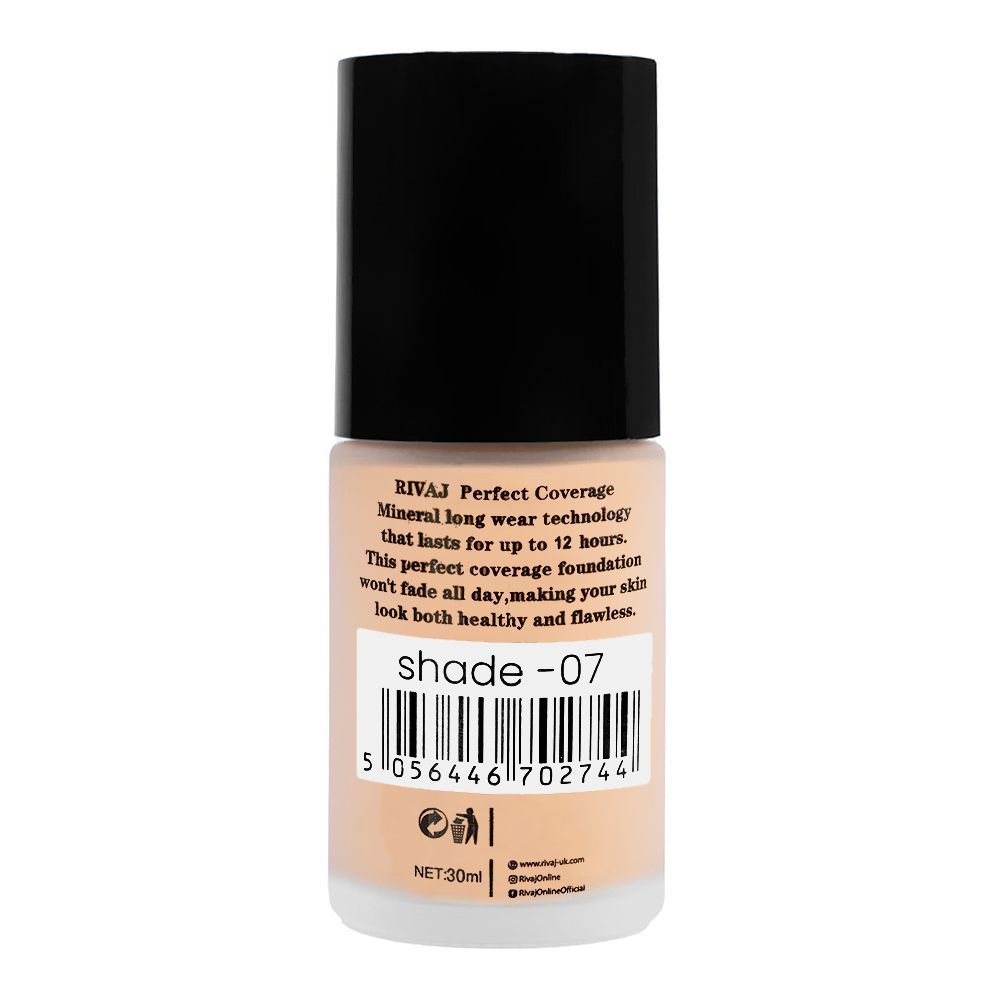Rivaj UK Perfect Coverage Mineral Liquid Foundation, Oil Free, SPF 8, 12H Wear, 30ml, No.07 - Image 2