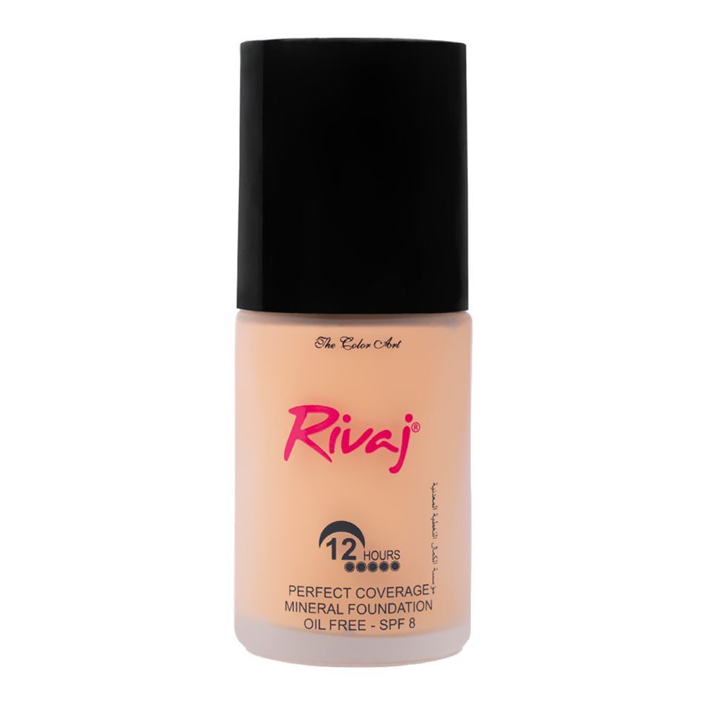 Rivaj UK Perfect Coverage Mineral Liquid Foundation, Oil Free, SPF 8, 12H Wear, 30ml, No.09 - Main Image