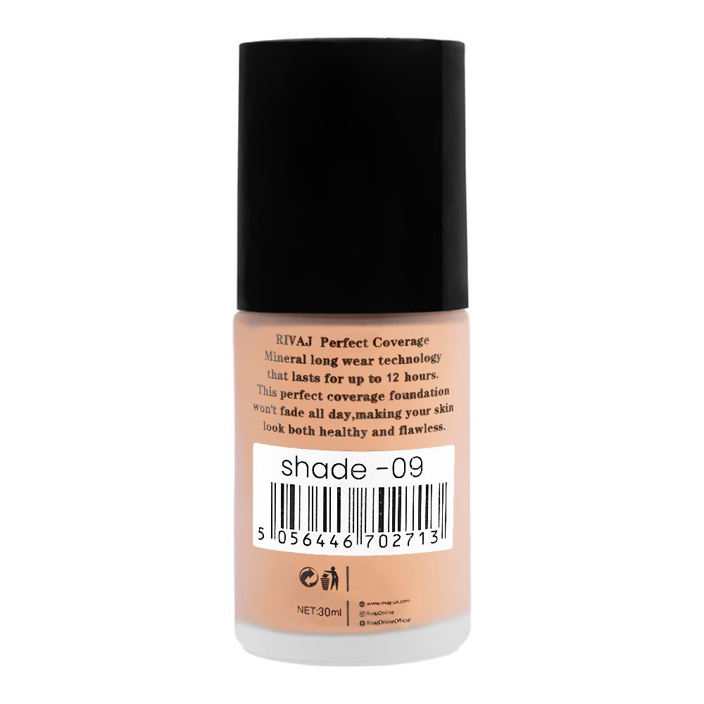 Rivaj UK Perfect Coverage Mineral Liquid Foundation, Oil Free, SPF 8, 12H Wear, 30ml, No.09 - Image 2