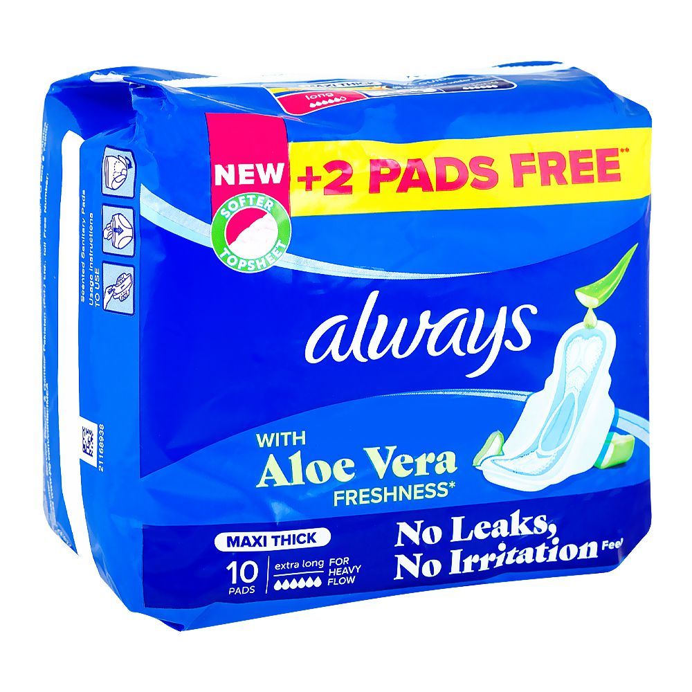 Always Aloe Vera Freshness Maxi Thick Extra Long Pads, 10-Pack - Main Image