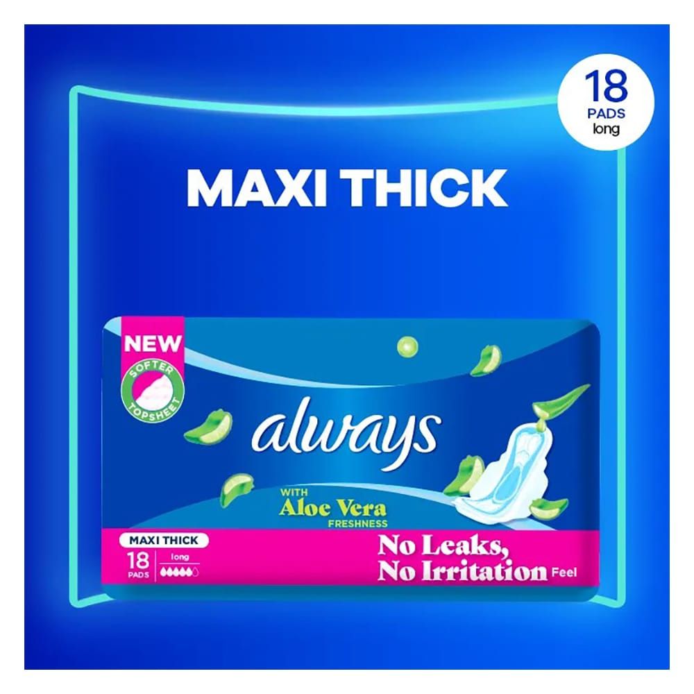 Always Aloe Vera Freshness Maxi Thick Long Pads, 18-Pack - Main Image