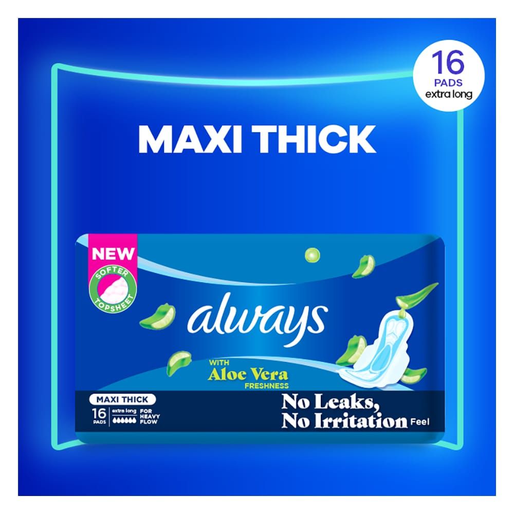 Always Aloe Vera Freshness Maxi Thick Extra Long Pads, 16-Pack - Image 2