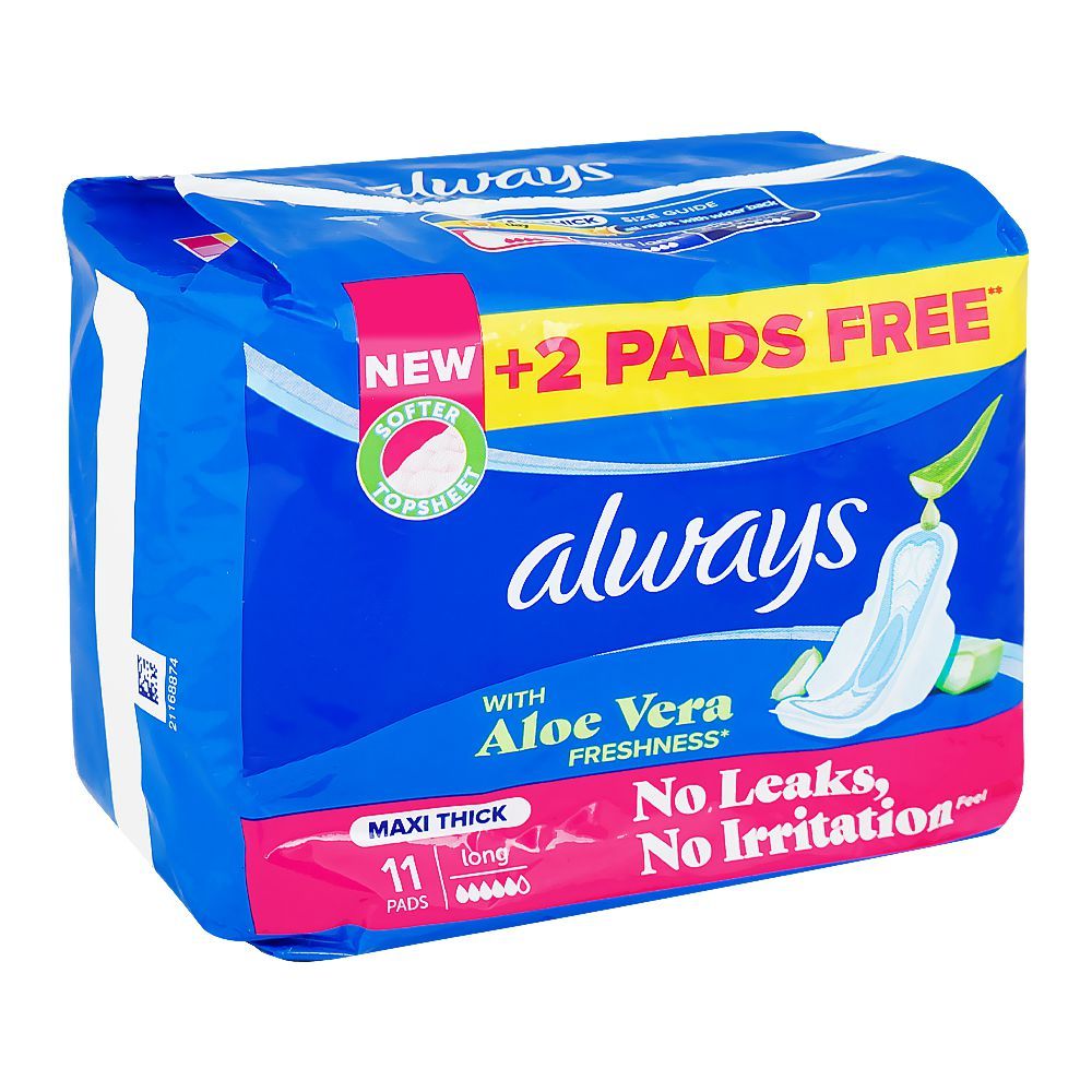 Always Aloe Vera Freshness Maxi Thick Long Pads, 11-Pack+2 Free Pads - Image 2