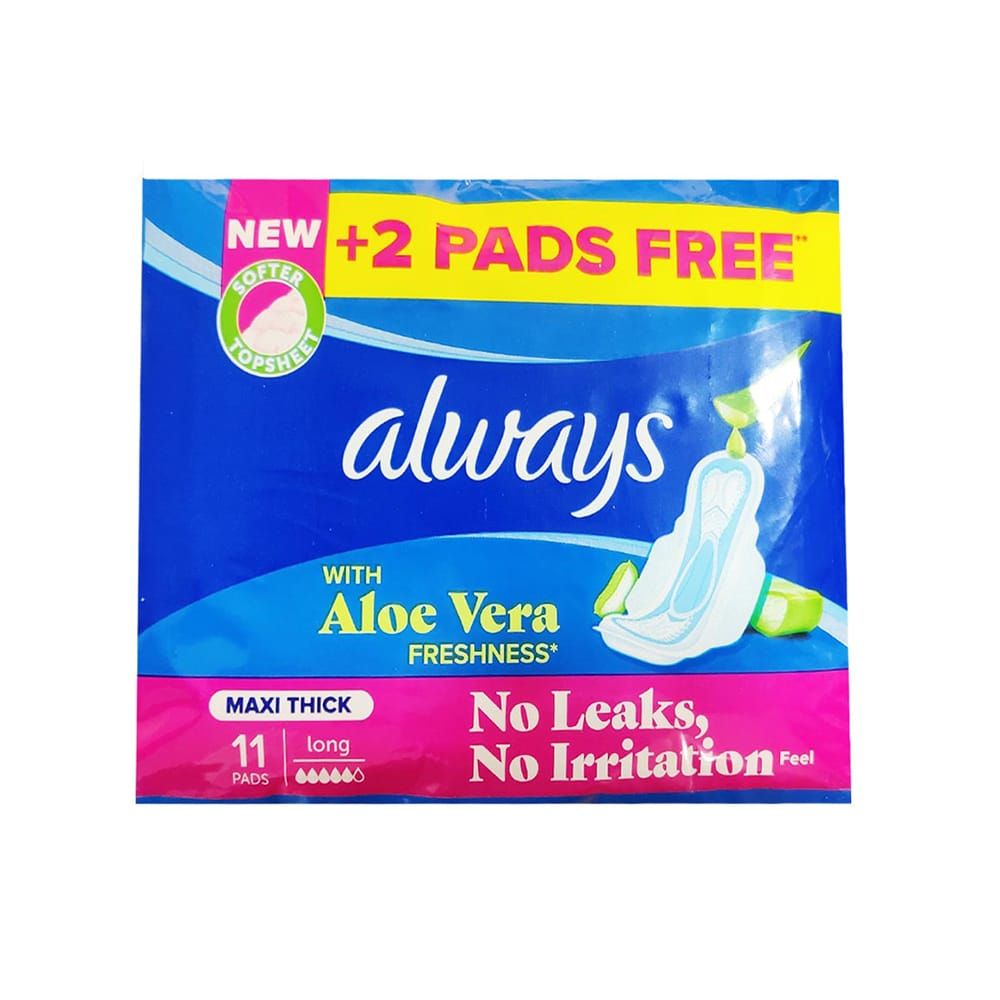 Always Aloe Vera Freshness Maxi Thick Long Pads, 11-Pack+2 Free Pads - Main Image