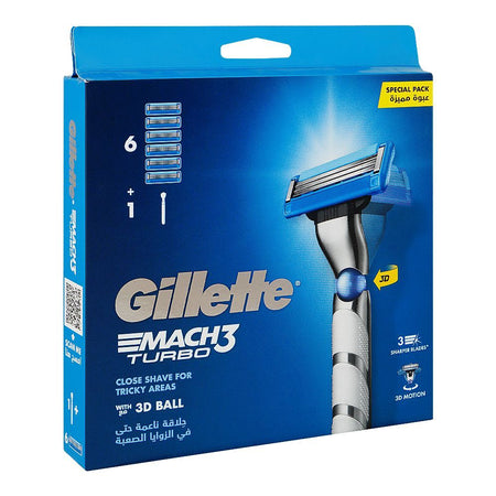 Gillette Mach3 Turbo 3D Ball Razor Handle With 6 Blades, Special Pack - Main Image