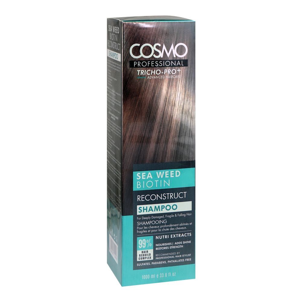 Cosmo Professional Sea Weed Biotin Reconstruct Shampoo, Sulphate & Paraben Free, For Damaged Hair, 1000ml - Main Image