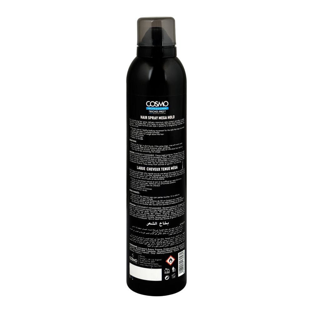 Cosmo Professional Mega Hold Hair Spray, Level 5, Lightweight Formula, 375ml - Image 2