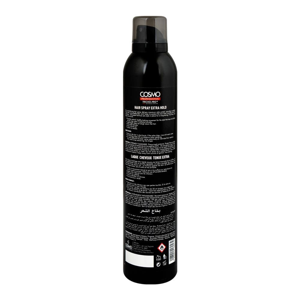 Cosmo Professional Extra Hold Hair Spray, Level 4, UV Protection, Frizz Control, 375ml - Image 2