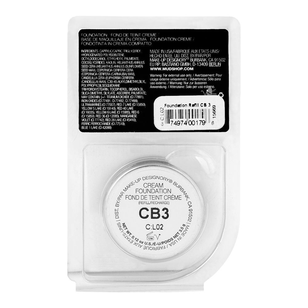 MUD Make-up Designory Cream Foundation Refill, 3.5g, CB3 - Image 2