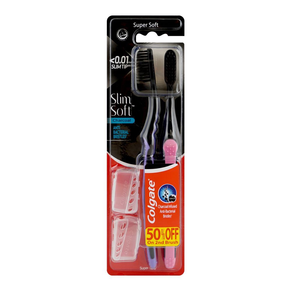 Colgate Slim Soft Charcoal Toothbrush, Super Soft, 50% Off On 2-Pack - Main Image