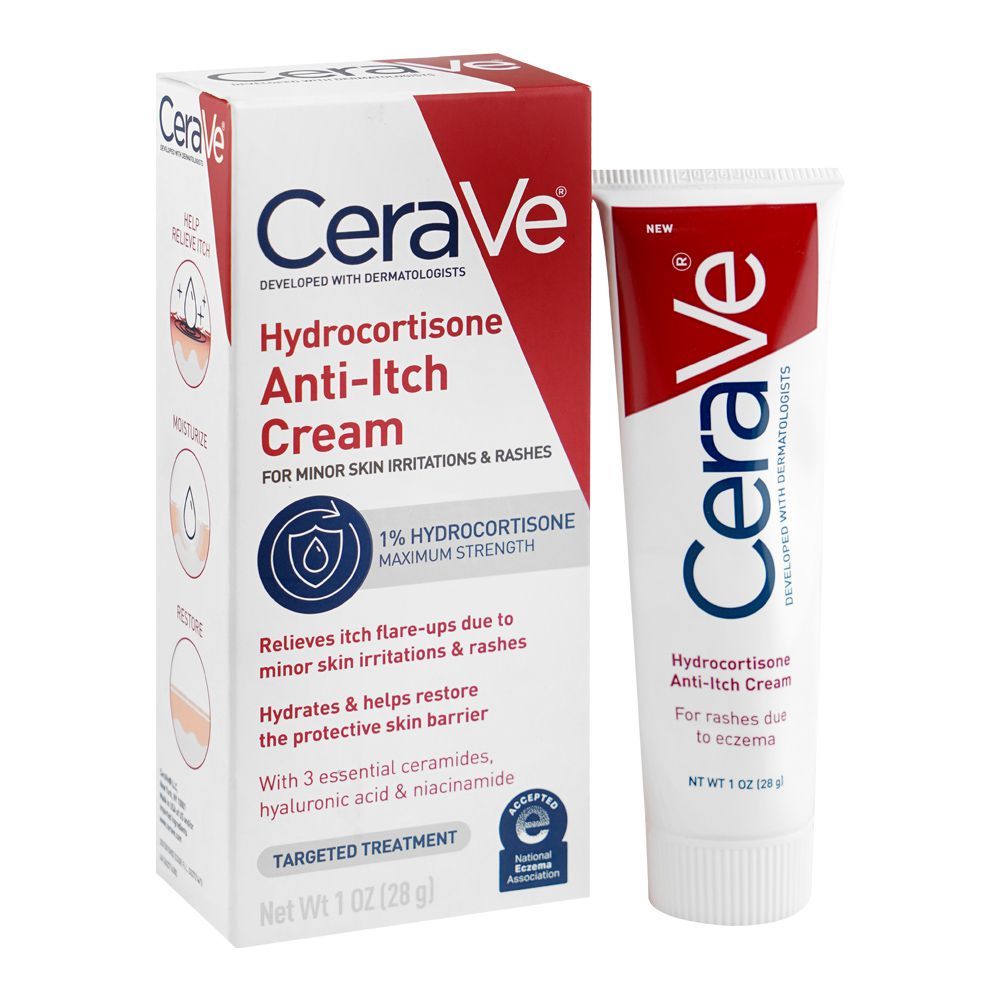CeraVe Hydrocortisone Anti-Itch Cream, Relieves Itching, Rashes & Irritation, 28g - Main Image