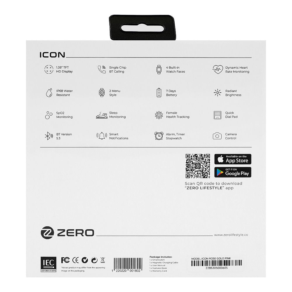 Zero 1.38" TFT HD Display Icon Smart Watch, IP68 Waterproof, Rose Pink - Image 3