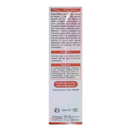 Crystolite Pharmaceuticals Melona-C Serum, Glycerin, Vitamin B5, For All Types Of Skin, 30ml - Image 3