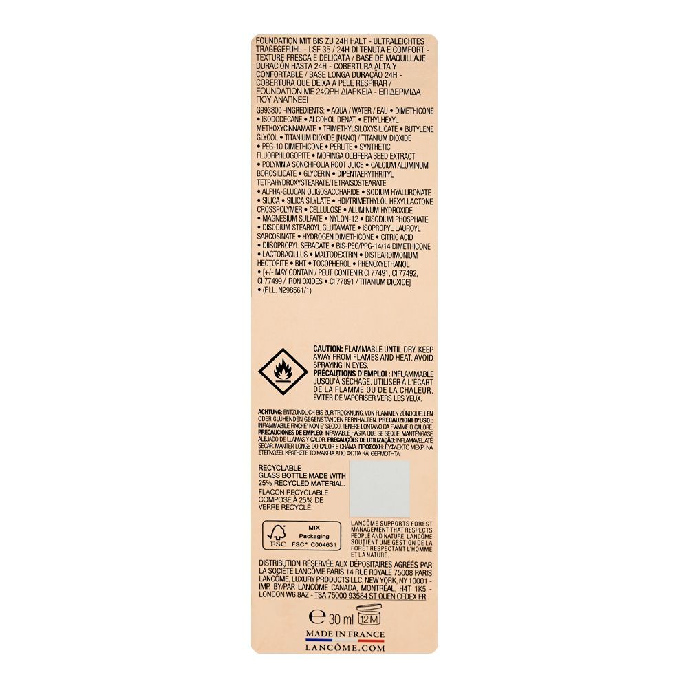 Lancome Paris Teint Idole Ultra Wear Liquid Foundation, SPF-35, Transfer-Free, 30ml, 250W 024 Beige Vanille - Image 2