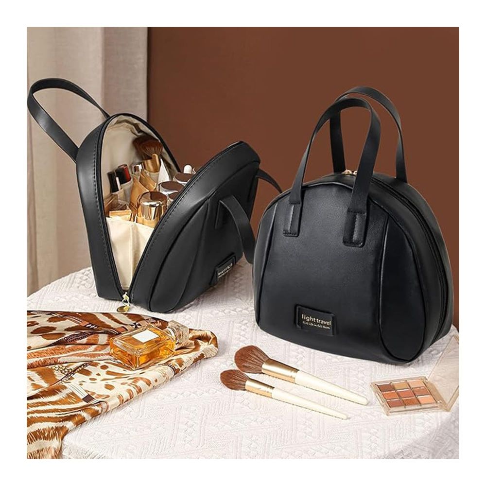 Handle-Top Travel Cosmetic Bag, Makeup Organizer & Toiletry Pouch, Black - Main Image