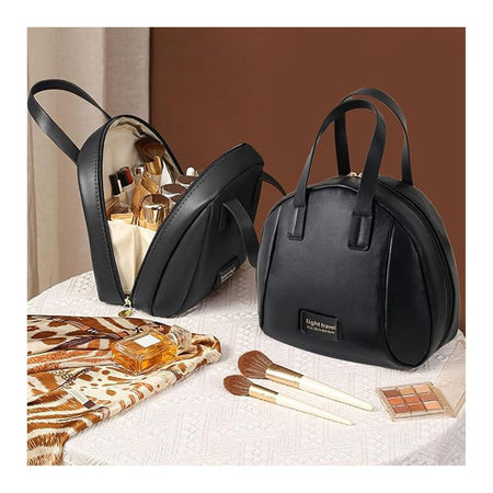 Handle-Top Travel Cosmetic Bag, Makeup Organizer & Toiletry Pouch, Black - Main Image
