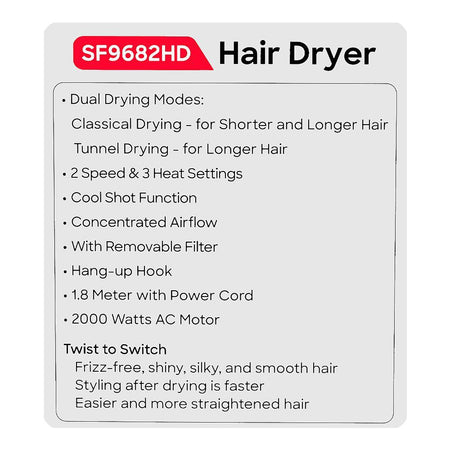 Sanford Style 2inOne Hair Dryer, 2000W, SF-9682HD - Image 6
