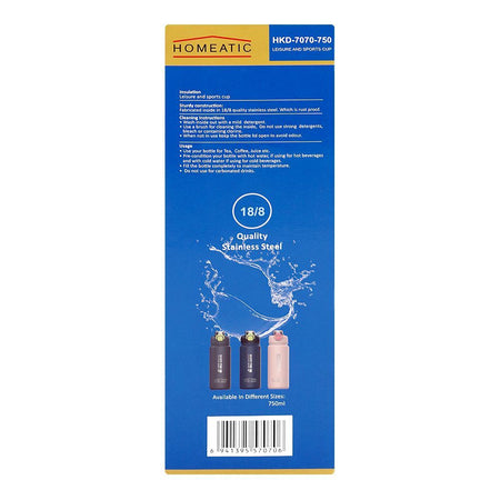 Homeatic Stainless Steel Water Bottle, 750ml, Blue, HKD-7070 - Image 7
