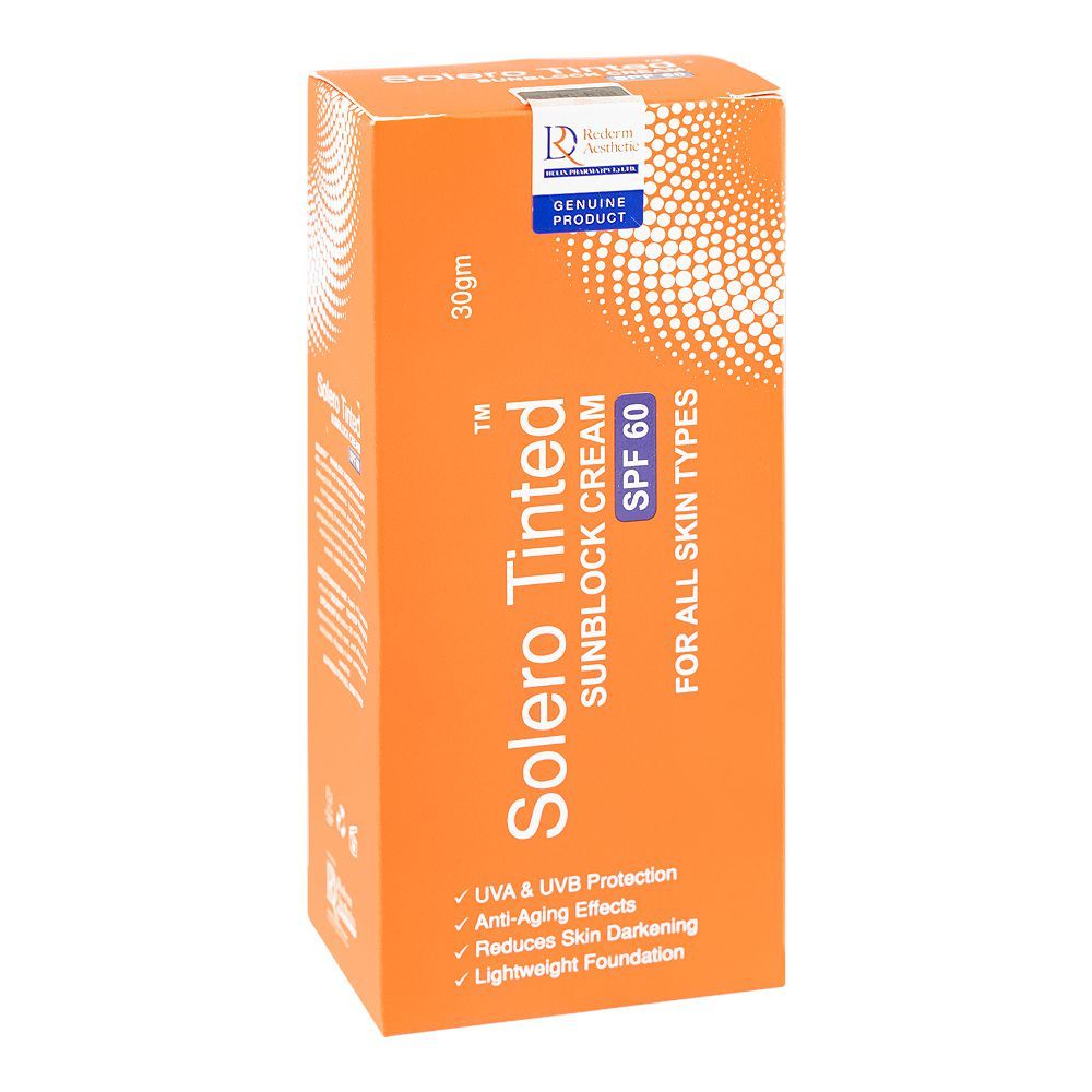 Rederm Aesthetics Solero Tinted Sunblock Cream, SPF-60, For All Skin Types, 30g - Main Image
