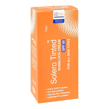 Rederm Aesthetics Solero Tinted Sunblock Cream, SPF-60, For All Skin Types, 30g - Main Image
