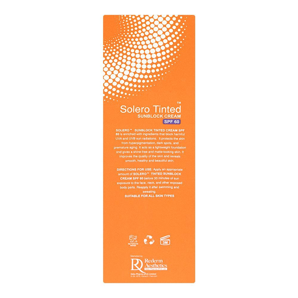 Rederm Aesthetics Solero Tinted Sunblock Cream, SPF-60, For All Skin Types, 30g - Image 3