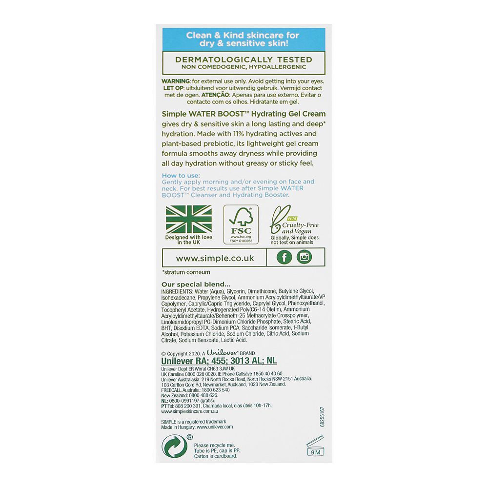 Simple Water Boost Hydrating Gel Cream, 50ml - Image 4