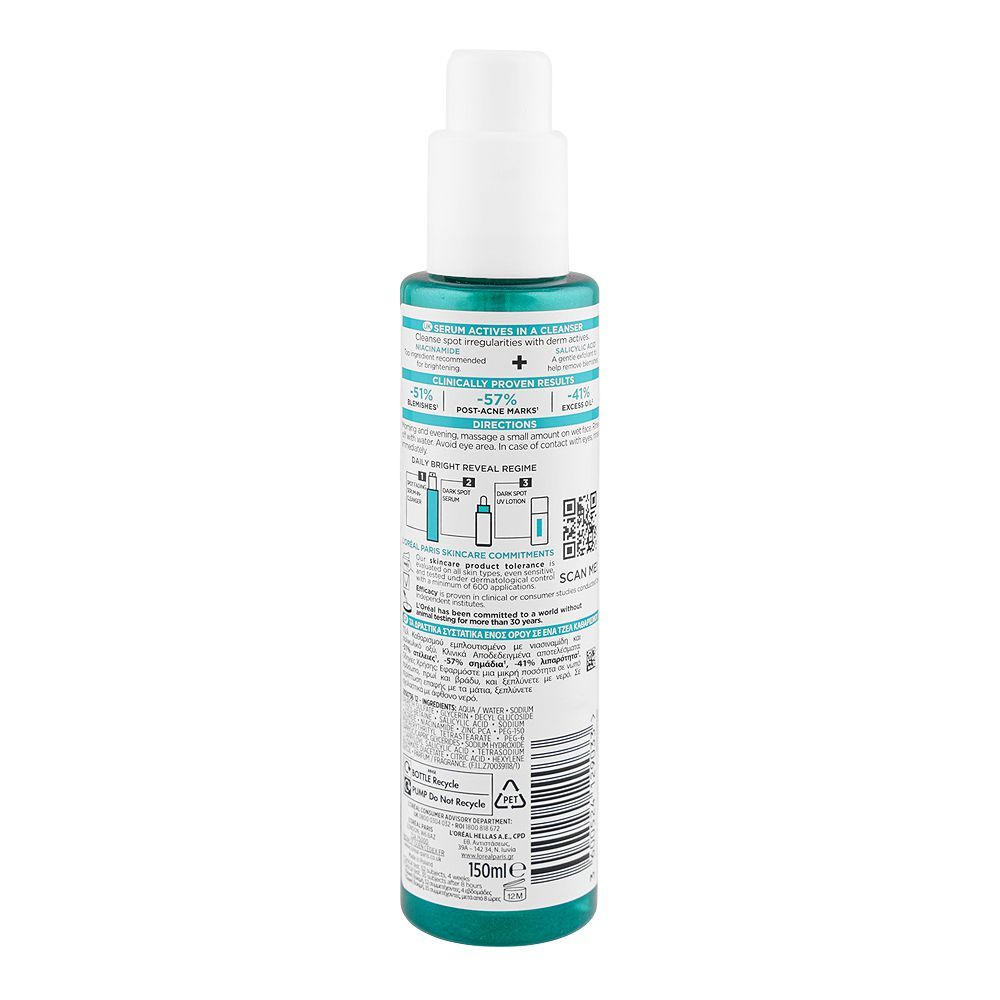 L'Oreal Bright Reveal Spot Fading Serum-In-Cleanser, Niacinamide & Salicylic Acid, For All Skin Types, 150ml - Image 2