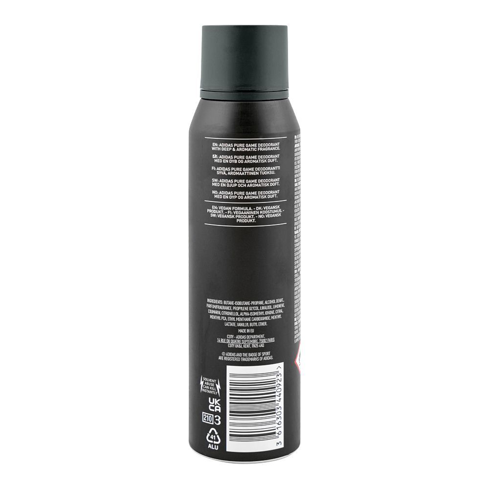 Adidas Pure Game 48H Deep & Aromatic Deodorant Body Spray, For Men, 150ml - Image 2