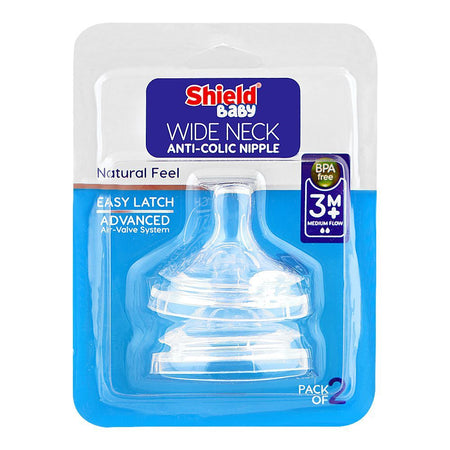 Shield Baby Wide Neck Anti Colic Nipples, BPA Free, Medium Flow, For 3+ Months, 2-Pack - Image 2