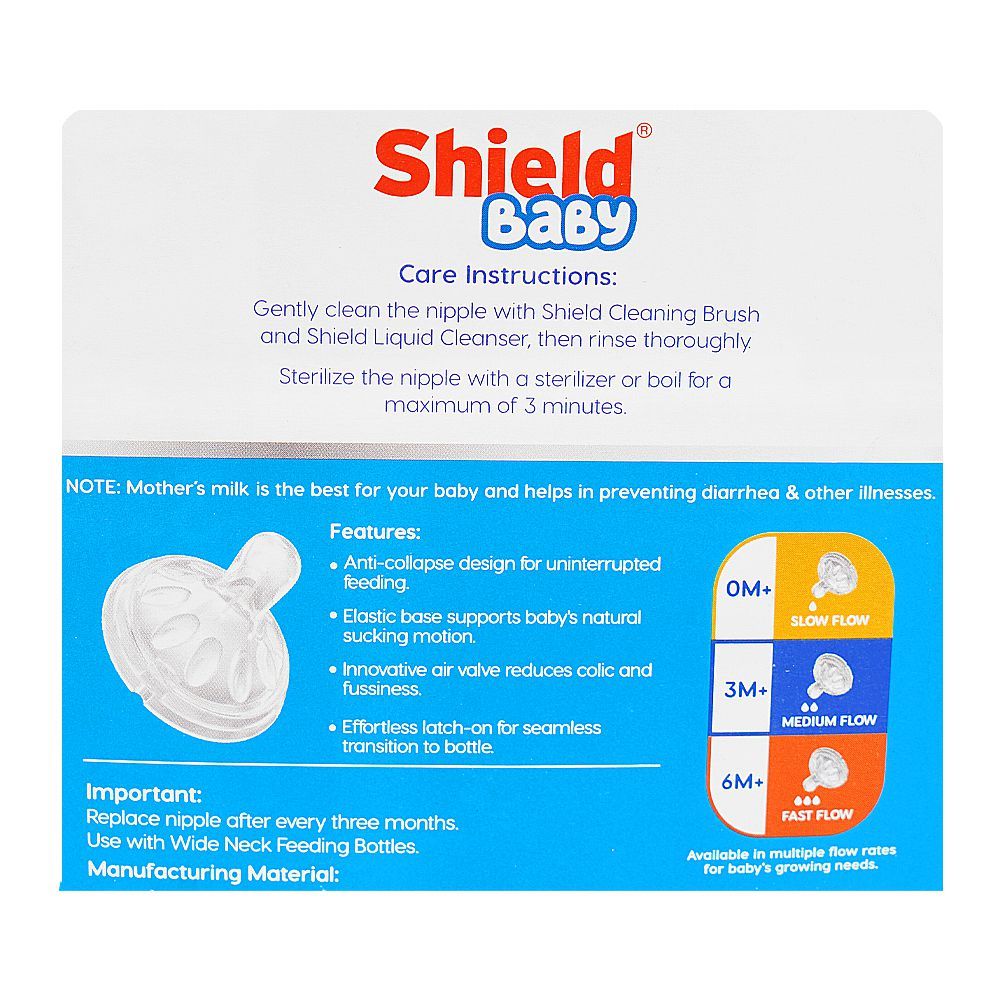 Shield Baby Wide Neck Anti Colic Nipples, BPA Free, Medium Flow, For 3+ Months, 2-Pack - Image 4