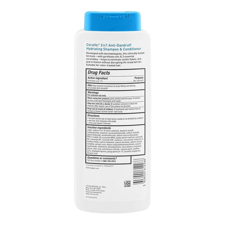 CeraVe 2in1 Anti-Dandruff Hydrating Shampoo & Conditioner, Sulphate & Paraben Free, 355ml - Image 2