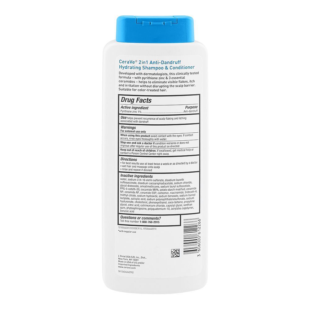 CeraVe 2in1 Anti-Dandruff Hydrating Shampoo & Conditioner, Sulphate & Paraben Free, 355ml - Image 2