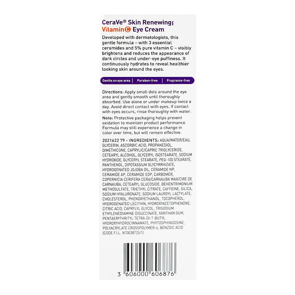 CeraVe Skin Renewing Vitamin C Under Eye Cream, For Dark Circles and Puffiness, 15ml - Image 3