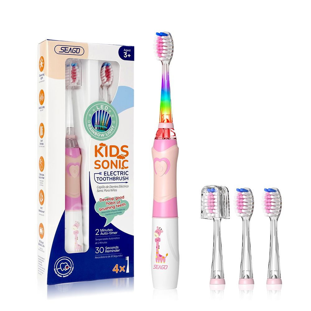 Seago Kids Sonic Electric Toothbrush with 4 Brush Heads, IPX7 Waterproof, For 3+ Years, Pink, SG-977 - Main Image