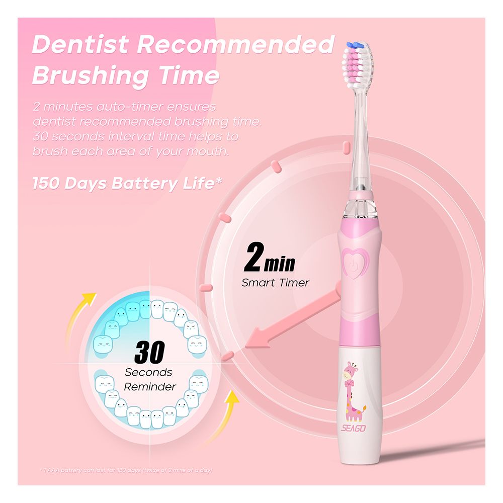 Seago Kids Sonic Electric Toothbrush with 4 Brush Heads, IPX7 Waterproof, For 3+ Years, Pink, SG-977 - Image 4