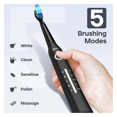 Seago Electric Toothbrush with 8 Brush Heads, 5 Cleaning Modes, IPX7 Waterproof, For Adults, Black, SG-958 - Image 2