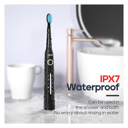 Seago Electric Toothbrush with 8 Brush Heads, 5 Cleaning Modes, IPX7 Waterproof, For Adults, Black, SG-958 - Image 5