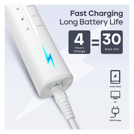 Seago Electric Toothbrush with 8 Brush Heads, 5 Cleaning Modes, IPX7 Waterproof, For Adults, White, SG-958 - Image 3